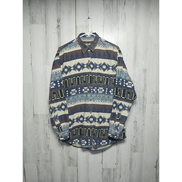 No Barriers Men's Large Chambray Aztec Print Button Up Shirt - Picture 1 of 8